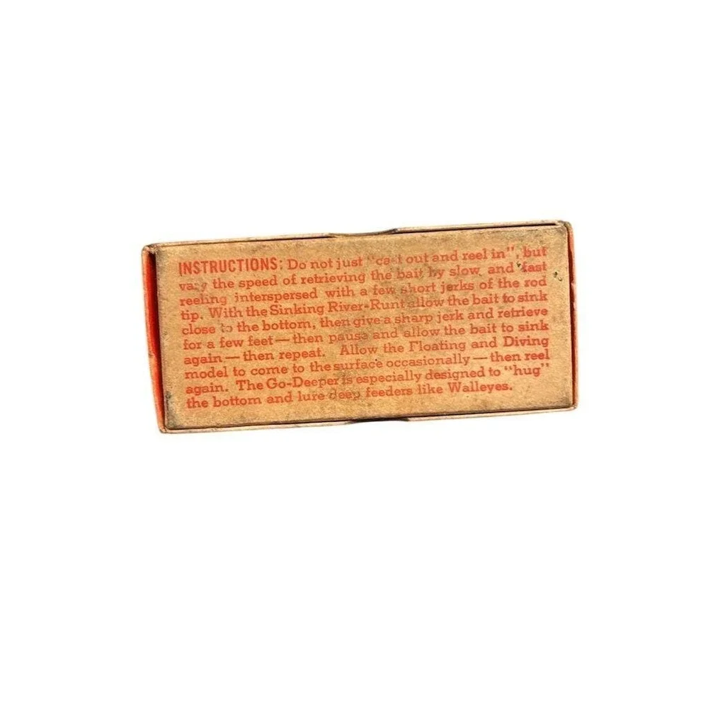 Heddon River-Runt-Spook Fishing Lure Vintage Sinking White Red With Box Catalog